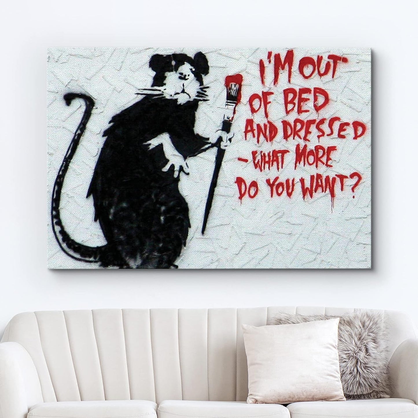 wall26 Canvas Print Wall Art Banksy Rat with Red Paintbrush Graffiti & Street Art Pop Culture Illustrations Pop Art Bohemian Multicolor Dark for Living Room, Bedroom, Office - 24"x36"