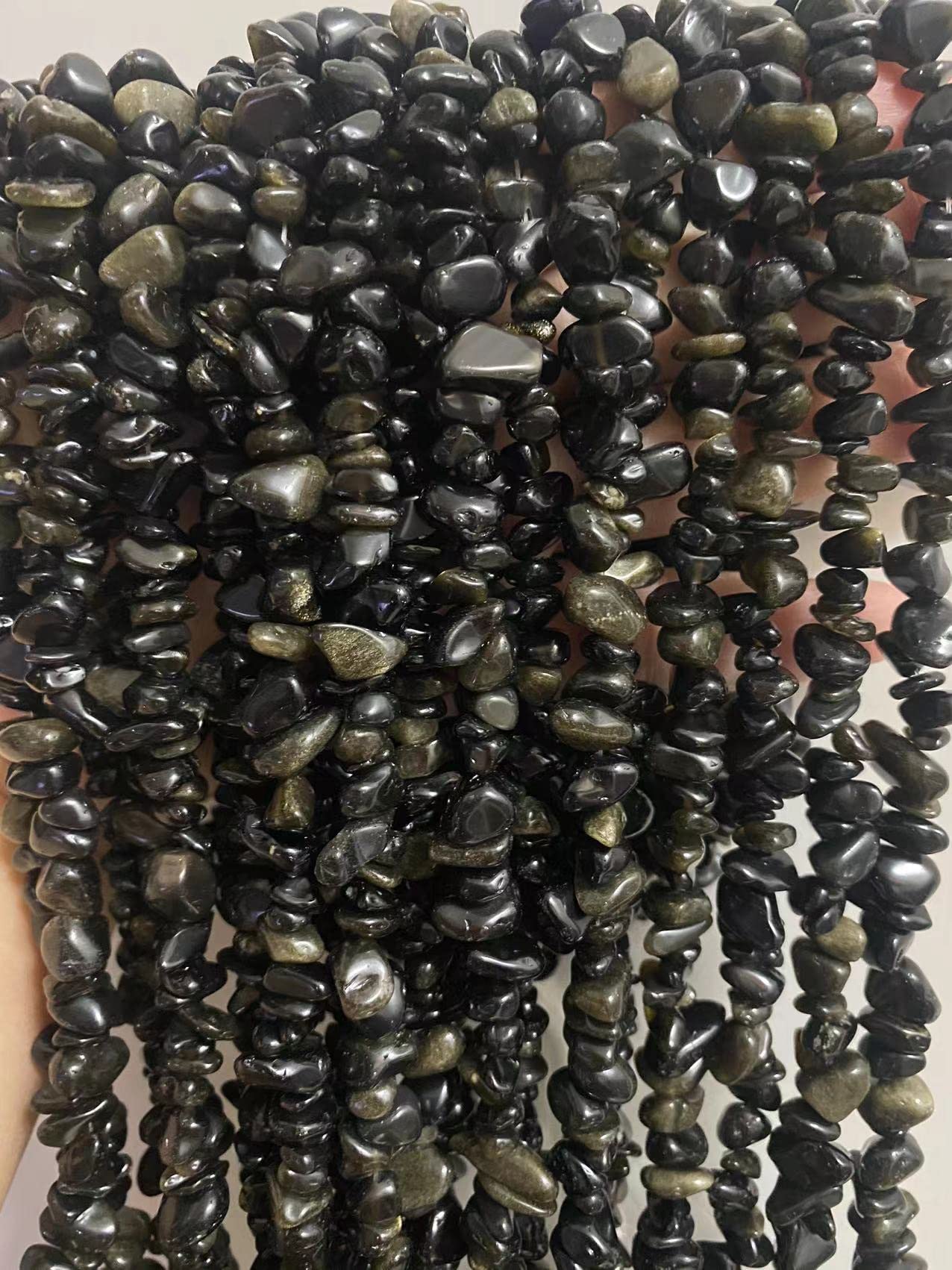 PLTbeads 7-8mm Natural Gold Obsidian Gemstone Chips Beads Healing Crystals Waist Bracelets Necklace Kit Irregular Stone DIY Crafts Design Jewelry Making