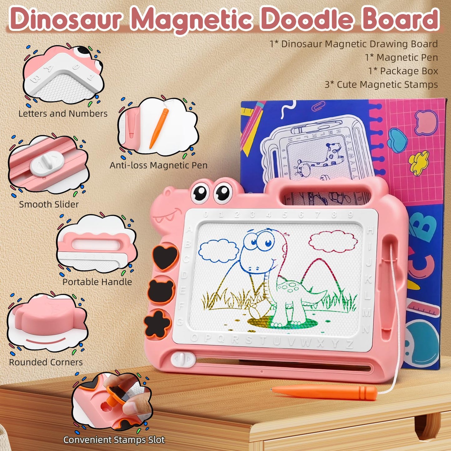 AiTuiTui Magnetic Drawing Board Toddler Toys Gift for Girls Boys, Color Sketch Writing Scribble Doodle Pad Travel Games, Educational Learning Kids Toys for Birthday or Easter (Pink)