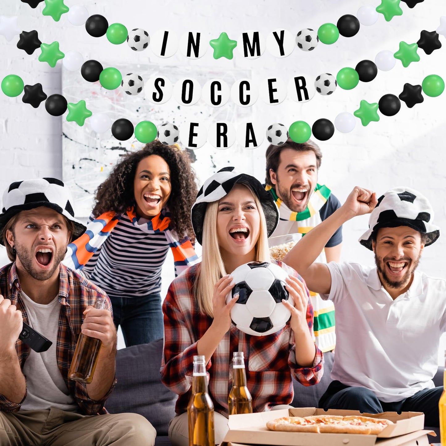 Simgoing 98 Pcs Soccer Birthday Banner Decor Jumbo DIY Friendship Bracelet Birthday Banner Kit Customizable Party Giant Garland Decoration for Soccer Sports Theme Party Decorations