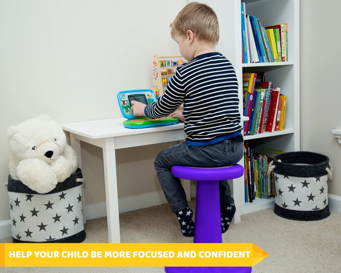 ActiveChairs Kids Wobble Chair, Flexible Elementary Classroom Seating, Improves Focus, Posture and Helps ADHD/ADD, Sensory Desk Chairs, Pre-Teen 17.75" Active Fidget Chairs, Ages 7-12, Purple
