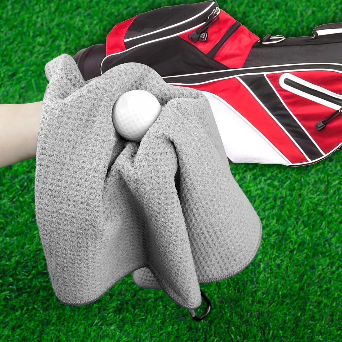 3 Pack 16" x 16" Golf Towels, Premium Waffle-Pattern Microfiber Golf Towels with Carabiner Clip, Super Absorbent, Sand Resistant, Wear Resistant, Black-Blue-Gray Colors