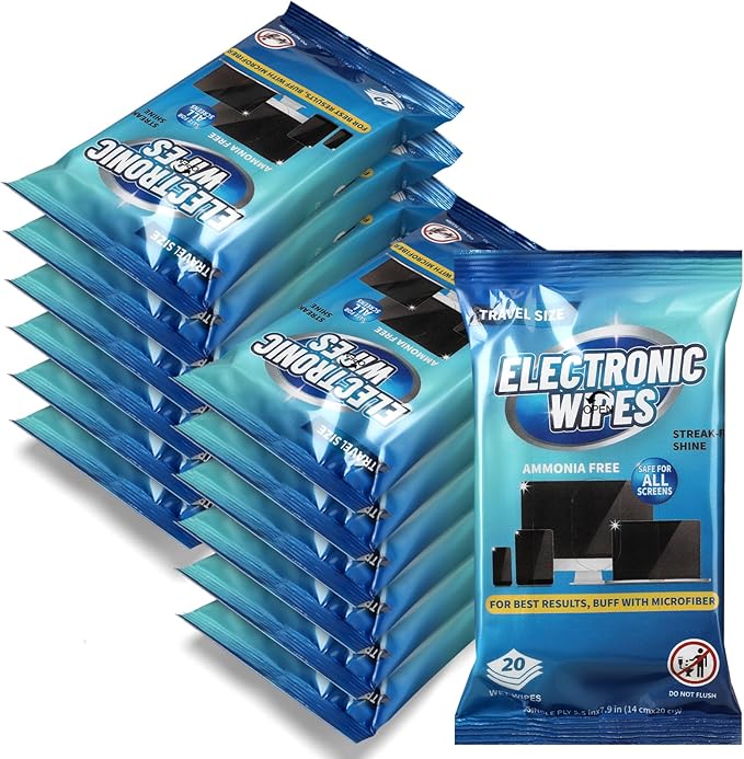 240 Wipes/12 Pack Electronic Cleaning Wipes, Pre-Moistened Screen Wipes for TVs, Computer, Monitor, Phones and Other Electronics, Resealable for a Freshness Lock, No Scratches, No Steaks