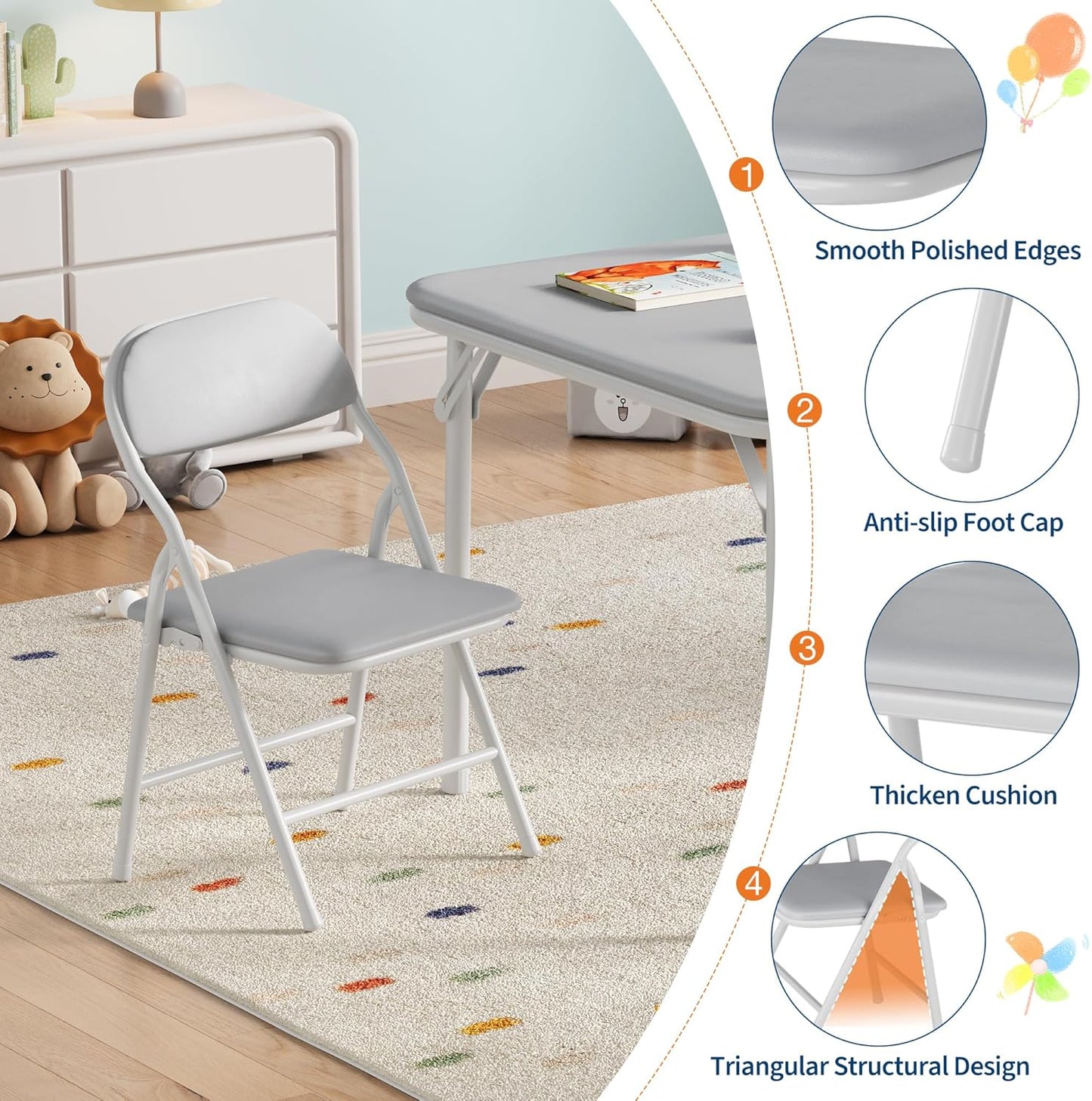 GarveeHome 3-Piece Kids Folding Table and Chairs Set, Toddlers Children's Activity Table and Chairs Set for Dining Room,Daycare,Classrooms