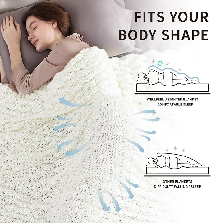 Knitted Weighted Blanket Kids, No Beads Heavy Blanket 40” x 60'' 7lbs, Breathable Chunky Knit Blanket, Cooling Weighted Blanket for Hot Sleepers, Christmas Home Decor (Ivory White)