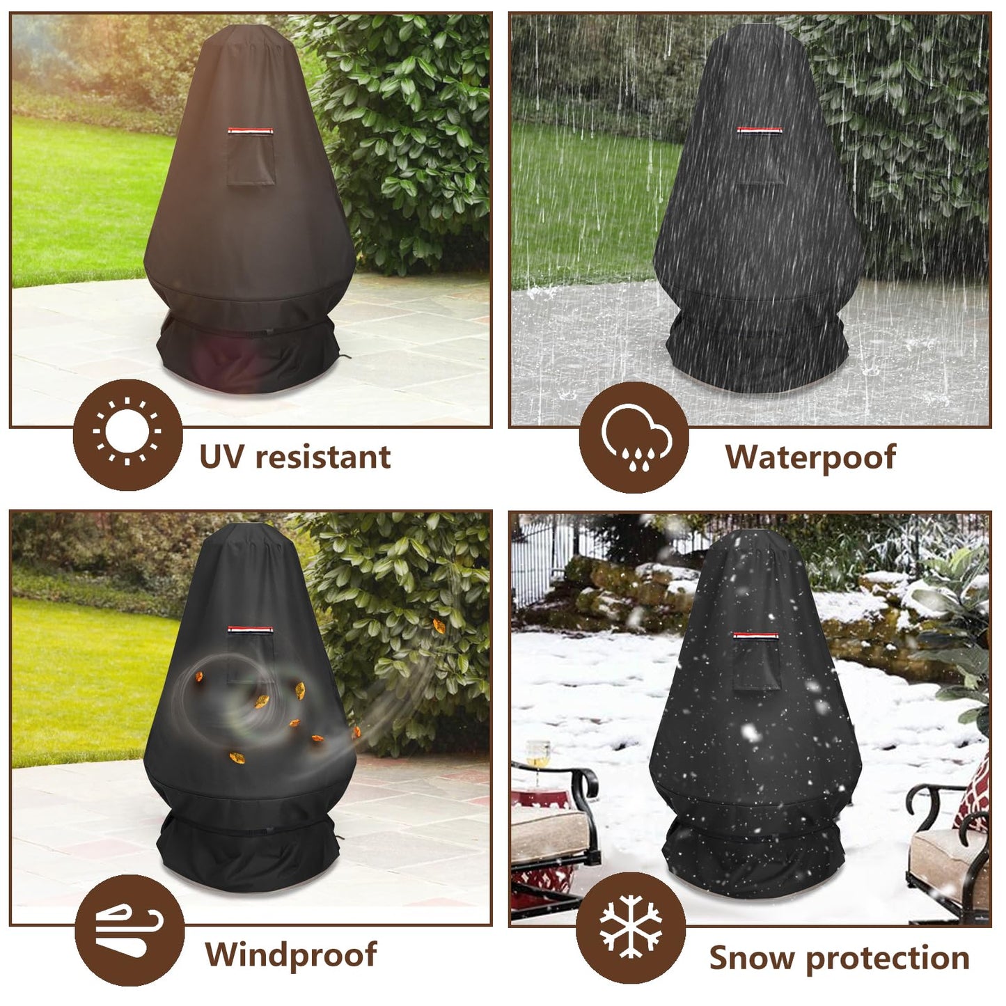 CHC-601 Chimenea Propane Fire Pit Heater Cover,Heavy Duty 600D Waterproof Cover Compatible with COH-600 Chimenea Propane Fire Pit,31"D x 31"W x 48"H,Black