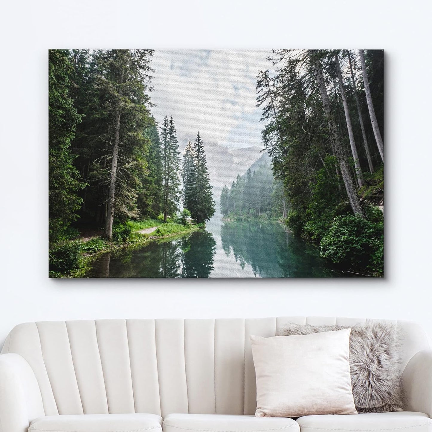 wall26 Canvas Print Wall Art Fall Green Forest with Lake Reflection Nature Wilderness Photography Modern Art Rustic Scenic Colorful Multicolor for Living Room, Bedroom, Office - 16$\