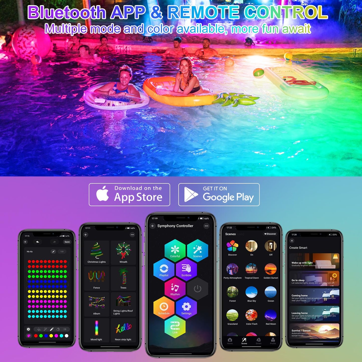 T-SUN Underwater LED Pond Lights – IP68 Waterproof Submersible Fountain Lights with App & Remote Control, 16M Colors Underwater Lighting for Koi Ponds/Garden Water Features Aquarium (4-Pack)