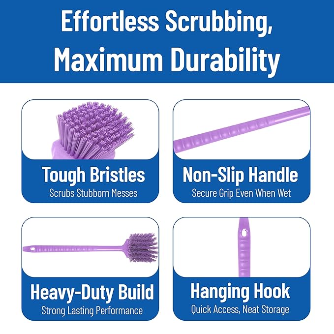 SPARTA 40501EC68 Plastic Large Scrub Brush, Kitchen Brush, Utility Brush With Long Handle For Cleaning, 20 Inches, Purple