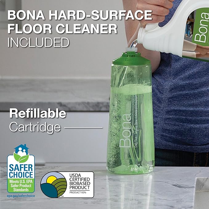 Bona Premium Motion Multi-Surface Floor Spray Mop - Includes Multi-Surface Floor Cleaning Solution and Machine Washable Microfiber Cleaning Pad - Spray Mop for Stone, Tile, Laminate, and Vinyl Floors