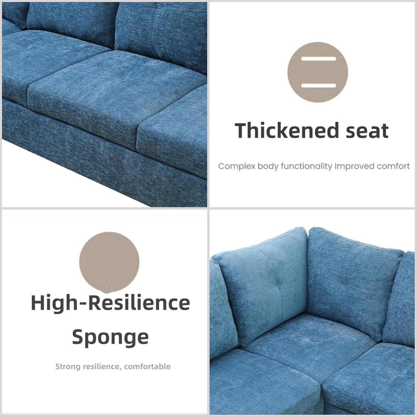 L Shaped Sectional Couches for Living Room, Modern Modular Sectional Sofa with Ottoman Storage, Comfy L Shaped Couch with Chaise for Bedroom Apartment Furniture, Blue