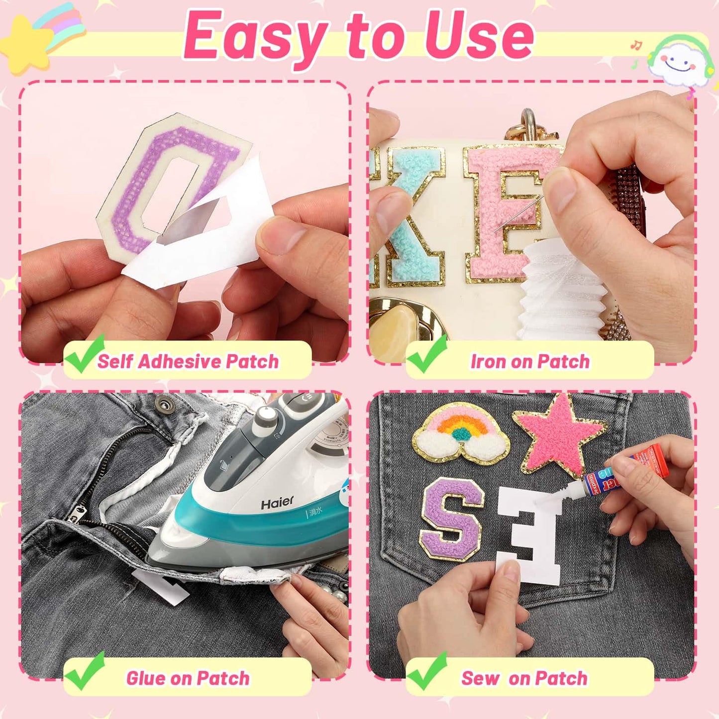 Iron on Chenille Letters Patches, 72 Pcs Self Adhesive Patches Alphabets 2.2 Inch Sew on Patches Varsity Initial Fabric Stickers Fuzzy Towel Embroidered Patches for Clothing Caps