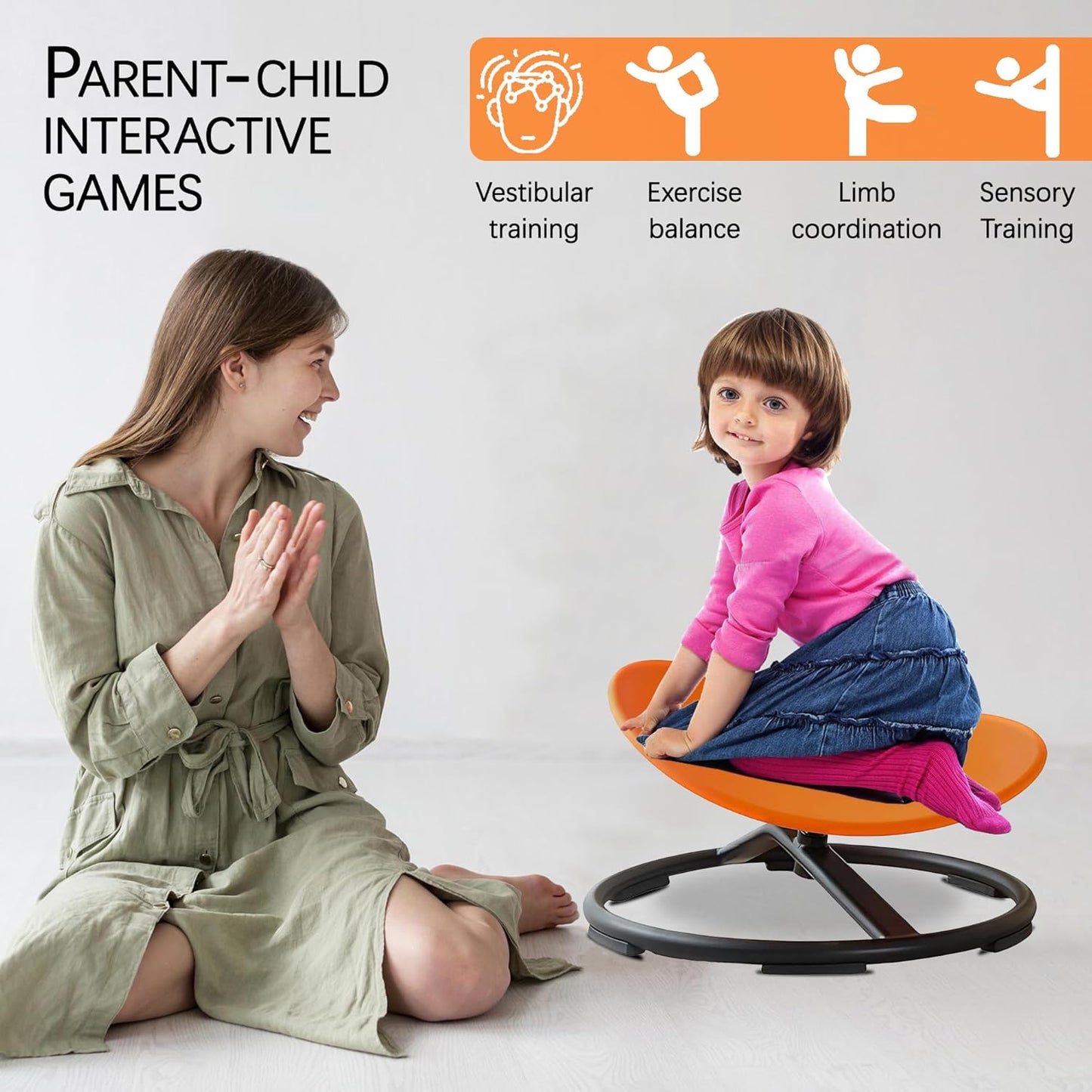 Kids Sensory Spinning Chair, Sit and Spin Toy, Autistic Childs Swivel Chair, Training Body Coordination, Metal Base Non-Slip Indoor and Outdoor Activity Toys (Blue)