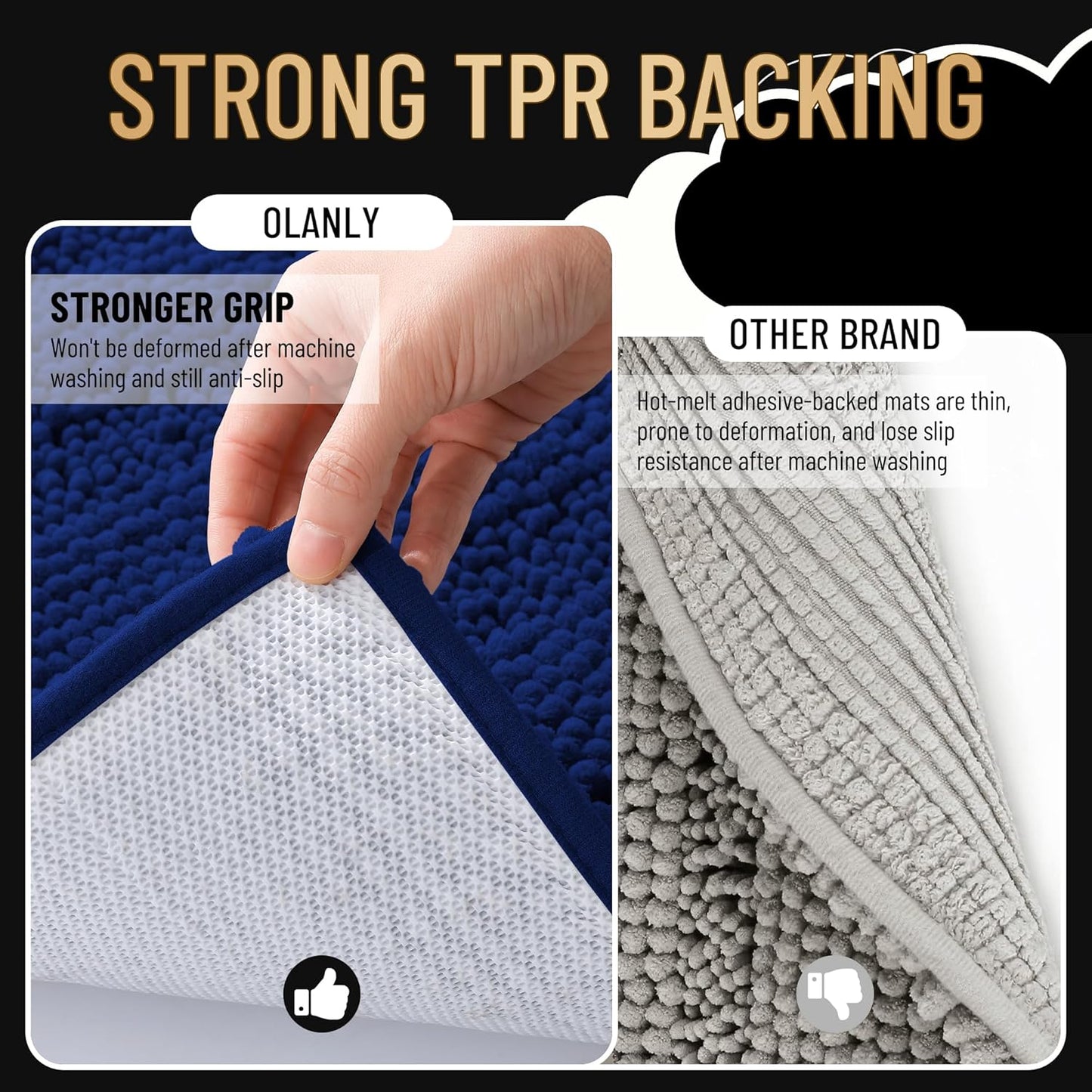 OLANLY Thick Bathroom Rugs 36x24, Extra Soft Absorbent Chenille Striped Bath Rugs, Rubber Backing, Machine Wash Dry, Bath Mats for Bathroom Floor, Tub and Shower, Home Decor Accessories, Navy