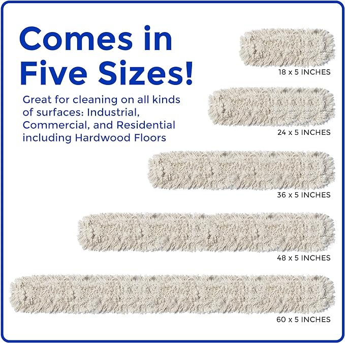 Nine Forty Industrial-Grade 48x5 Cotton Dust Mop Head Refills, Perfect Replacement for Busy Home, Gym, Industrial and Commercial Spaces, Heavy-Duty Mop for Janitorial & Housekeeping Needs - 1 Pack