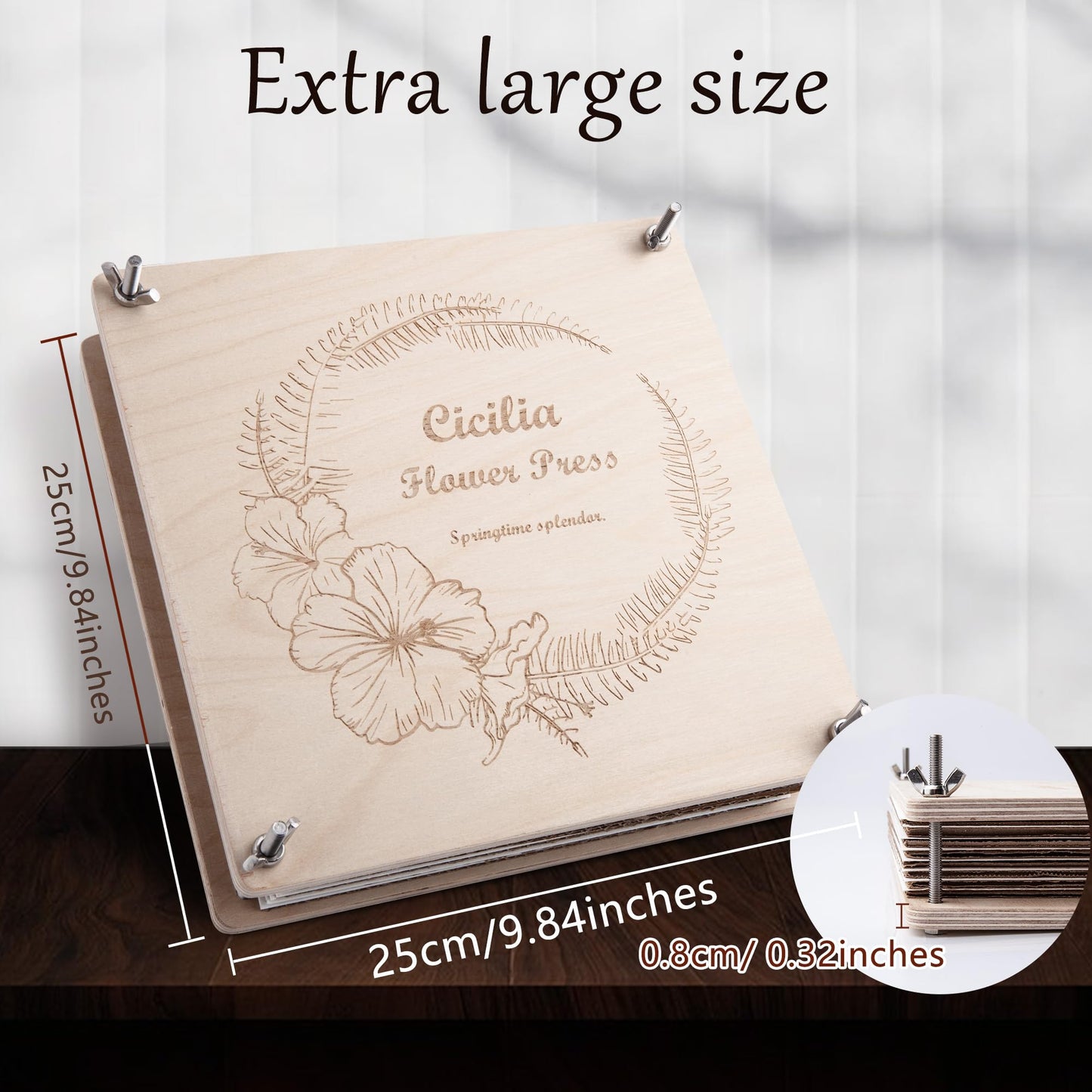 Cicilia Flower Press Kit, 9.84"x9.84" 8 Layers, Premium Wooden Pressing Boards, Crafting Kits for Adults & Kids,Great Gift, Preservation for Bookmark Frame Wedding Flower Drying