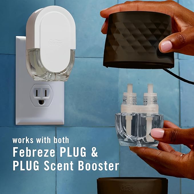 Febreze Plug Scent Booster in Black, Continuous Scent Device Oil Diffuser, Compatible with Febreze Air Freshener Plug in Refills, Giftable for Holidays