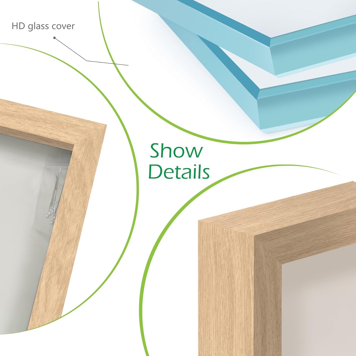 FrameWorks 8” x 10” Natural Oak Wooden Shadow Box Frame – Display Case with Soft Felt Back, Memory Box with Tempered Glass, Display Box with Elegant White Ball Push Pins, Wooden Flower Box