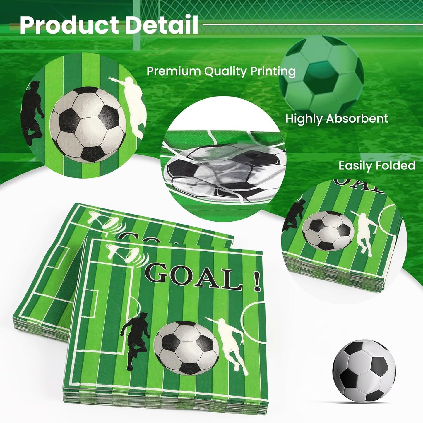 50 Pieces Soccer Paper Napkins 13 x 13 Inches Luncheon Napkins Cocktail Napkins Disposable Sports Theme Decorations for Kids Baby Shower, Birthday Party, Soccer Theme Party Supplies
