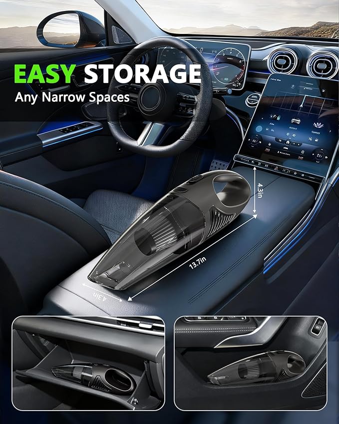 Handheld Vacuum Cordless, Rechargeable Car Vacuum Cleaner with Brushless Motor, Portable Hand Held Vacuum Suction Power, Mini Vacuum for Car, Home, Pet Hair, Office, Desk, Keyboards Grey