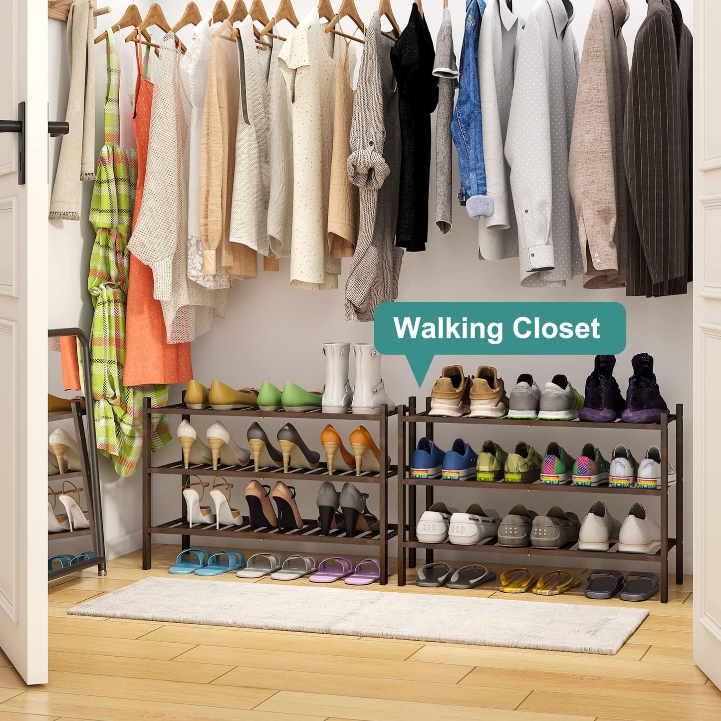 Shoe Rack for Closet, 3-Tier Bamboo Wood Shoe Racks, Stackable | Beautiful | Natural | Functional | Sturdy, Bamboo Shoe Rack for Entryway Hallway Closet