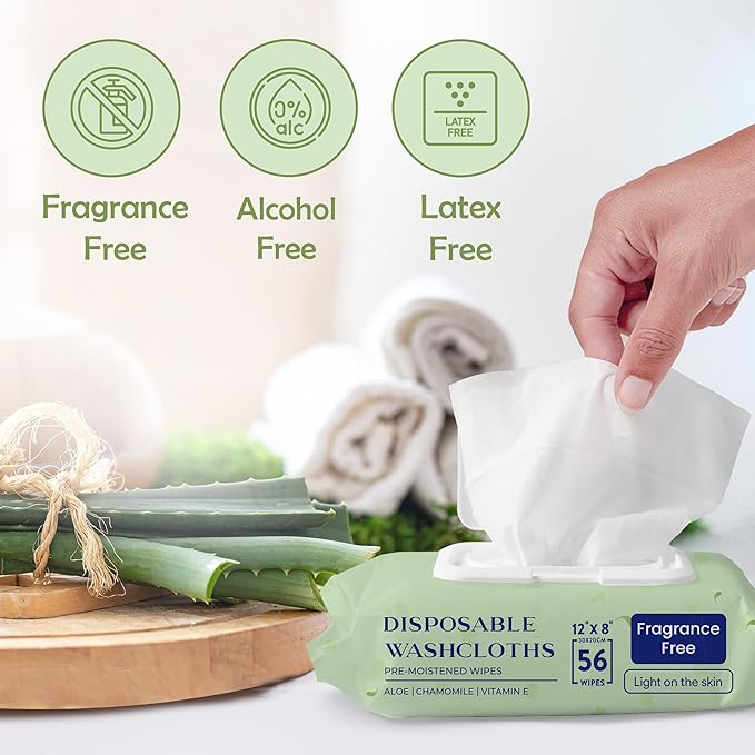 X Large Wet Wipes for Adults - 4 Pack of 12"x8" Disposable Incontinence Wipes for Elderly - Fragrance Free Body Wipes - for Bathroom and Travel