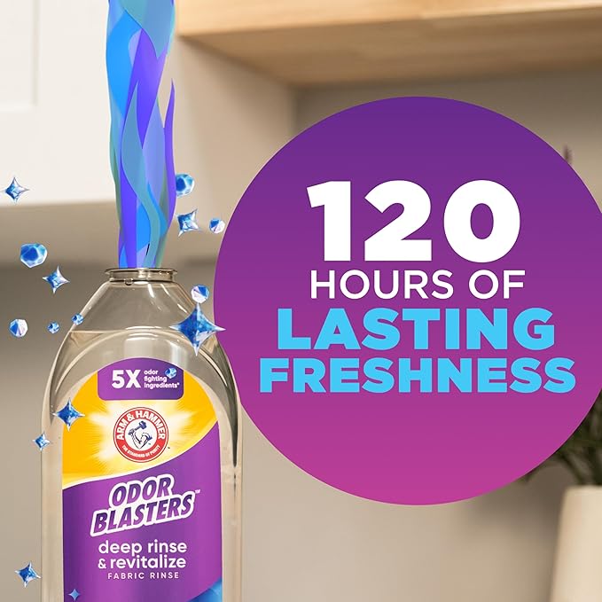 ARM & HAMMER Odor Blasters Deep Rinse and Revitalize Fabric Rinse, Laundry Additive, Eliminates Sweat and Musty Odors, Fresh Burst Scent, 50 fl oz