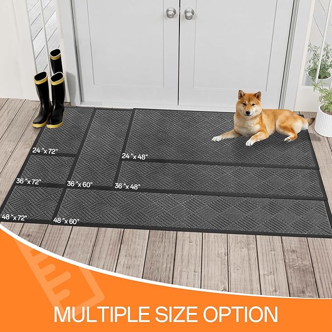 Indoor Outdoor Door Mat, 5’x 4' Doormat for Entryway, Rubber Backing Non Slip Front Door Mat Outside Entrance, Super Absorbent Commercial Floor Mat for Home Office, Gray