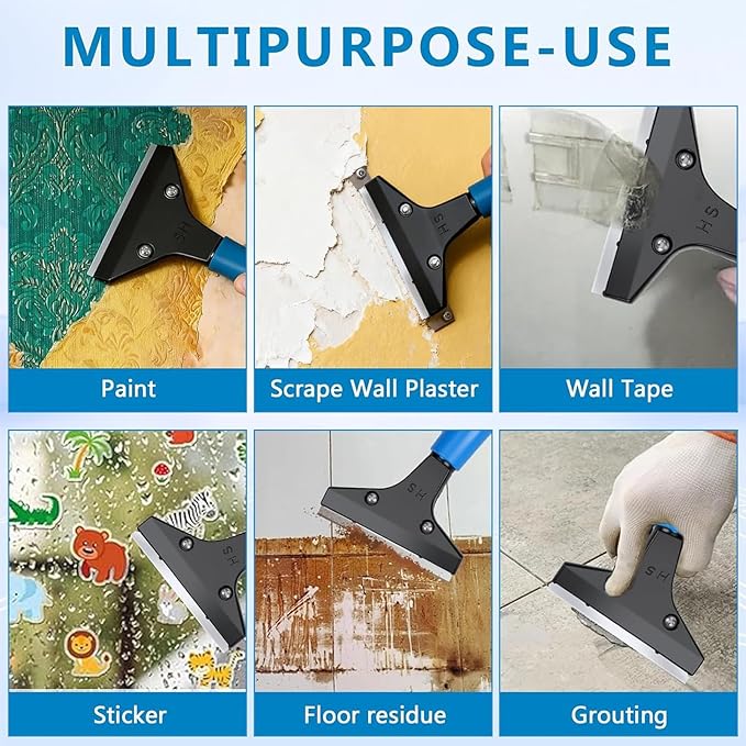 Wall Scraper, Heavy Duty Telescopic Squeegee Tool, Painting Cleaner, Multi-Purpose Scraper with Extendable Handle, Professional Cleaning Accessory for Flooring Tile Grout Garage Garden Drywall