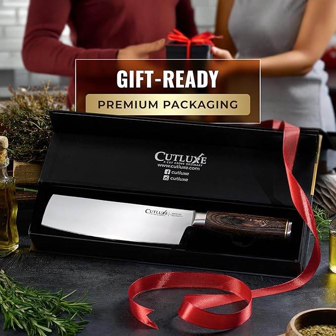 Cutluxe Nakiri Knife – Ultra Sharp 7" Meat and Vegetable Japanese Knife for Chopping, High Carbon Stainless Steel Blade, Full Tang Pakkawood Handle – Shinobi Series