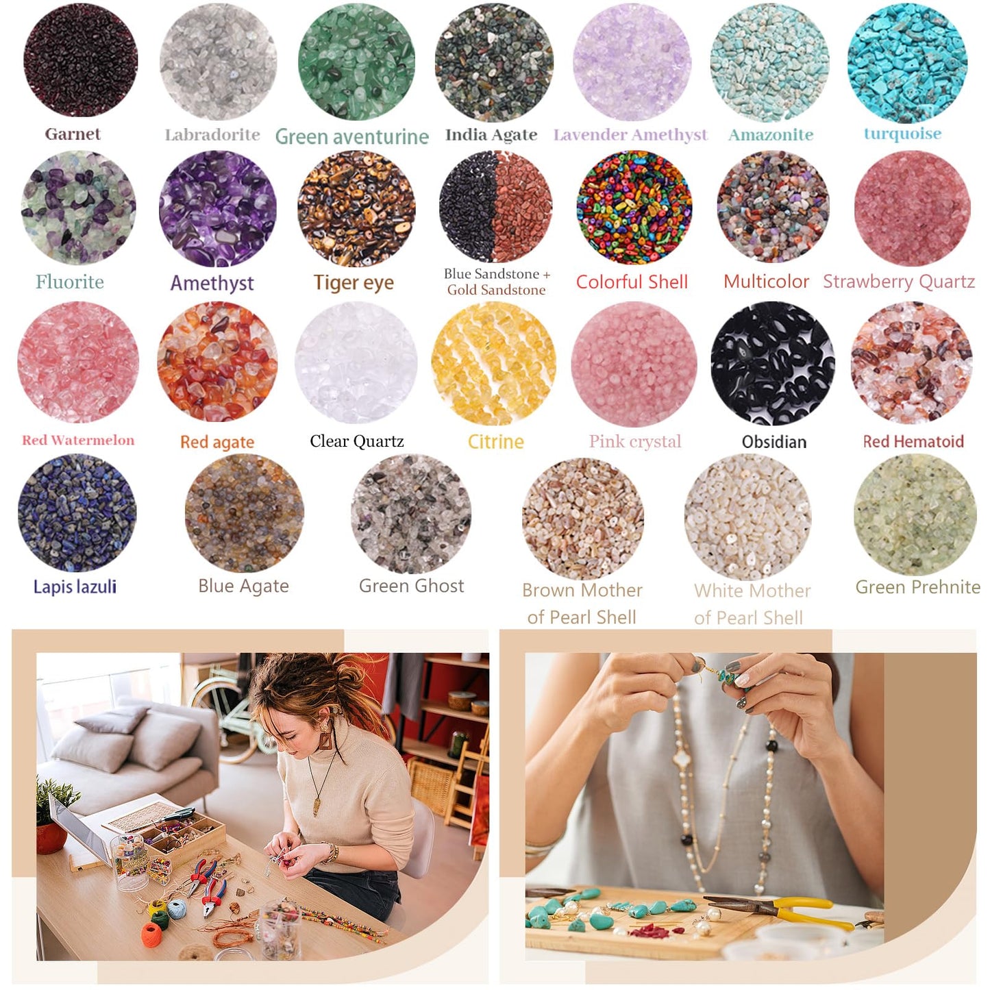 400pcs Natural Chip Stone Beads for Jewelry Making Green Ghost Quartz 5-8mm Irregular Gemstones Healing Crystal Loose Rocks Bead Hole Drilled for Ring Earrings Necklace Bracelet Making DIY Art Crafts