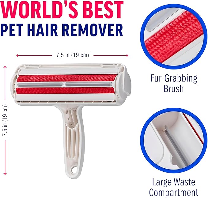 Reusable Pet Hair Remover Roller for Furniture, Couch, Carpet, Bedding & Car – Dog & Cat Fur Remover Tool – Lint Roller Alternative with Self-Cleaning Compartment – Eco-Friendly & No Adhesive Needed
