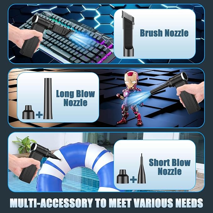 Cordless Electric Air Duster: 120,000 RPM High-Speed 4-Speed Adjustable Blower, Rechargeable Battery-Powered Dust Cleaner for PC Keyboards, Electronics, Cars & Outdoor Use (Black)