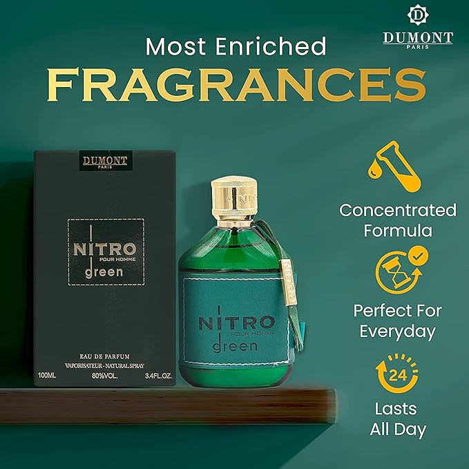 Dumont Nitro Green Eau De Parfum - Vibrant Weekend Fragrance - 3.4 Fl Oz