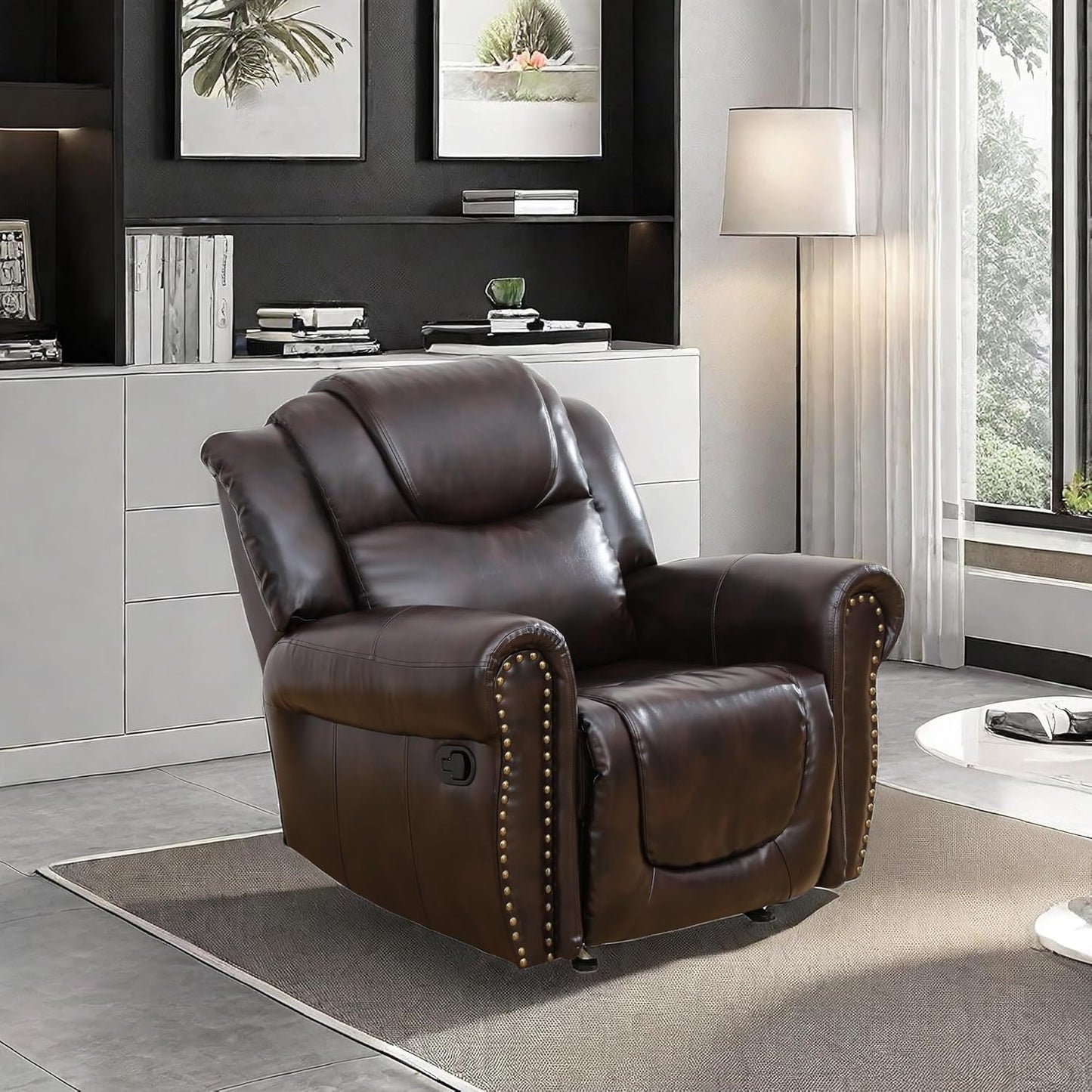 Leather Recliner Chair, Recliner Home Theater Seating, Electric Reclining Chair for Adult, Breathing Chair for Living Room, Espresso