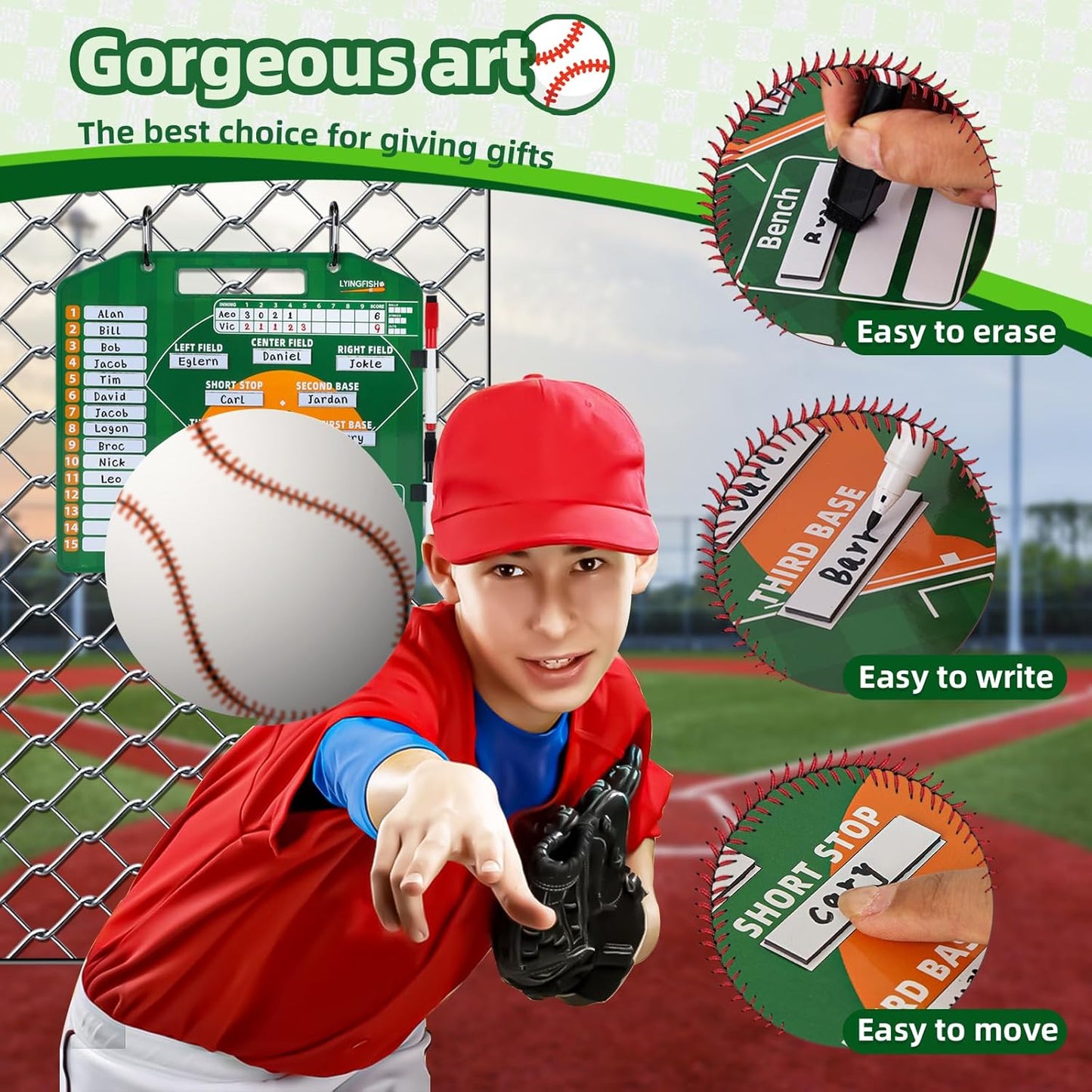 Magnetic Baseball Lineup Board，Baseball Lineup Cards Baseball Lineup Board For Dugout Baseball Accessories 40 Sheets Lineup Cards Baseball Clipboard for Coaches Baseball Coaching Accessories