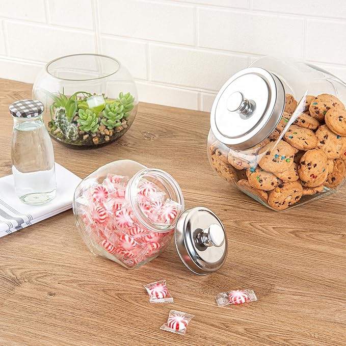 Restaurantware Vetri 0.3 Gallon Penny Jar 1 Durable Candy Jar - With Wide Spout Chrome Lid Clear Glass Cookie Jars For Kitchen Counter Dishwashable
