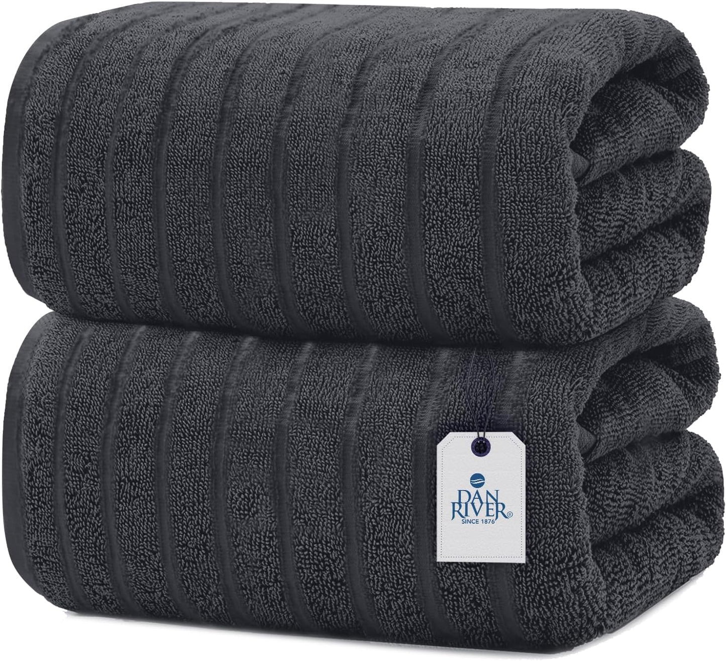 DAN RIVER Pack of 2 Bath Sheet 35x70 Inches, Extra Large Ribbed Bath Towels Oversized, Absorbent Cotton Towels for Bathroom - Dark Gray