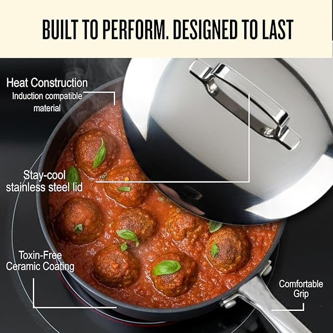 Alva Maestro 7-Piece Ceramic Nonstick Cookware Set – Made Without PTFE, PFOA, PFAS, Non-Toxic Pots & Pans with Lids – Induction & Oven Safe to 400°F – Even Heat, Easy Clean, Durable Aluminum