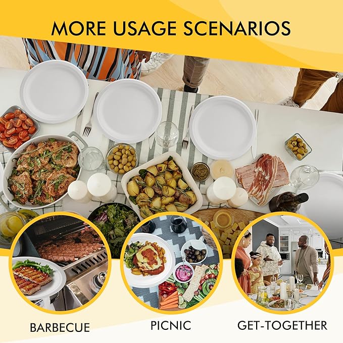 RACETOP 10 Inch [125 Pack] Paper Plates, Compostable Paper Plate, Disposable White Bagasse Plate, Heavy-Duty Biodegradable Plates, Eco-Friendly, Made of Natural Sugarcane Fibers