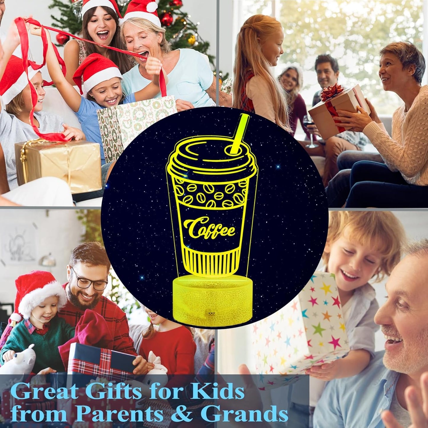 Coffee Gift, Coffee Cup Decor, 3D Illusion Night Light Lamp, 16 Colors Changing, Remote Control, Dimmable, Cafe Shop Room Decoration