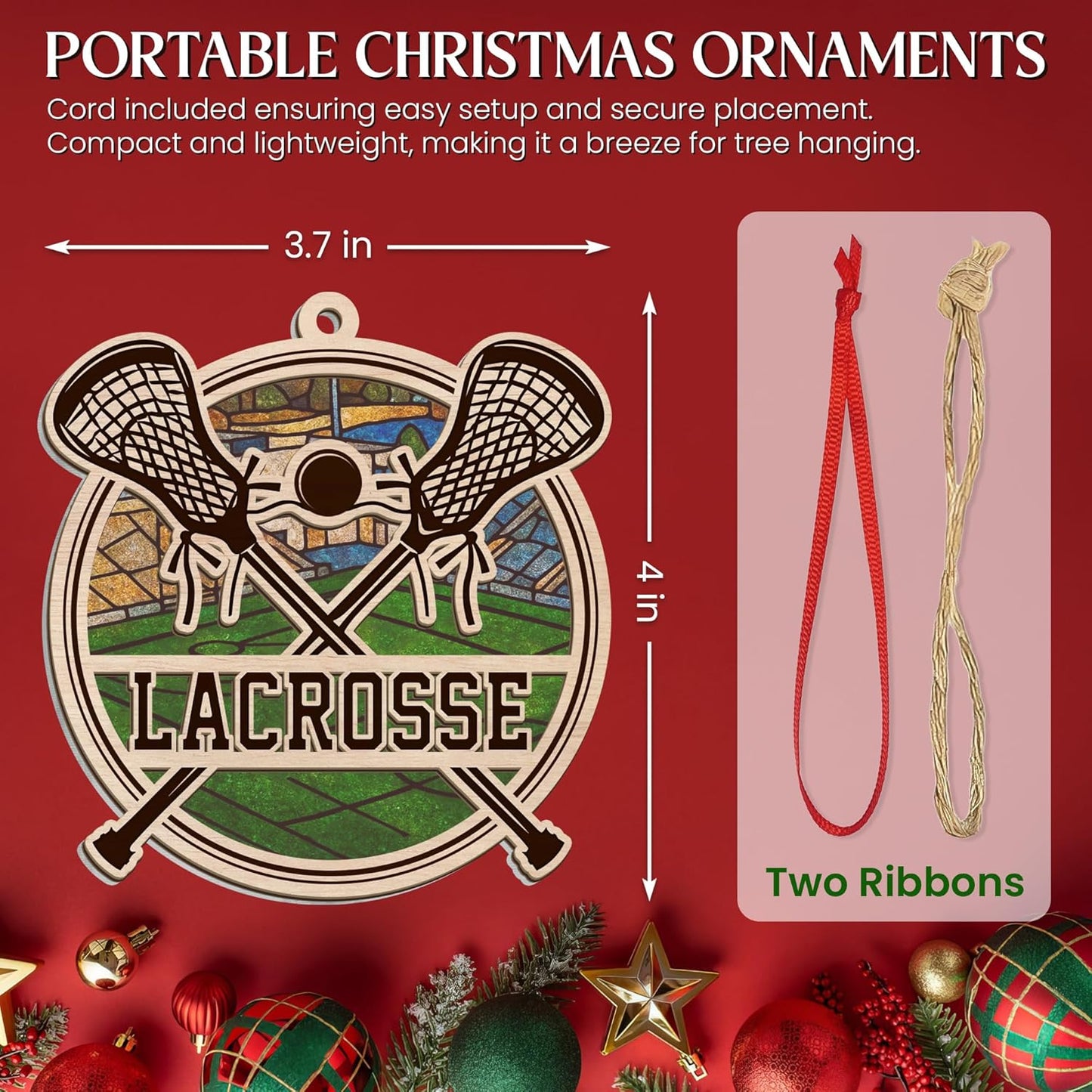FLAGWIX Lacrosse Christmas Ornaments - Suncatcher Christmas Ornaments 2025 for Tree Decorations - Lacrosse Gifts for Boys, Sports Gifts for Boys, High School Boy Gift Ideas