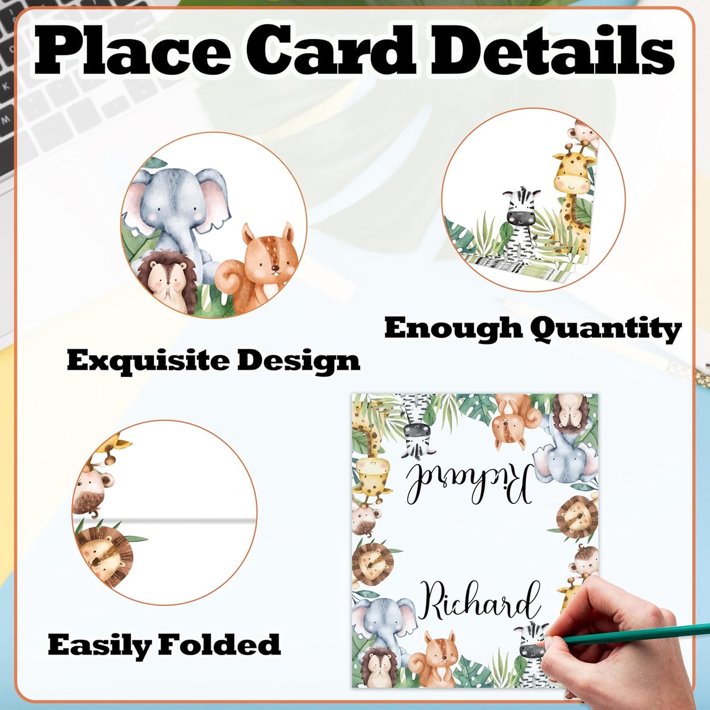 Jungle Animals Place Card For Boys Girls, Safari Animals Name Cards For Table Setting, Animals Party Favors Supplies, Wildlife Tent Cards Decorations For Baby Shower Birthday Events, 25 Pack -14