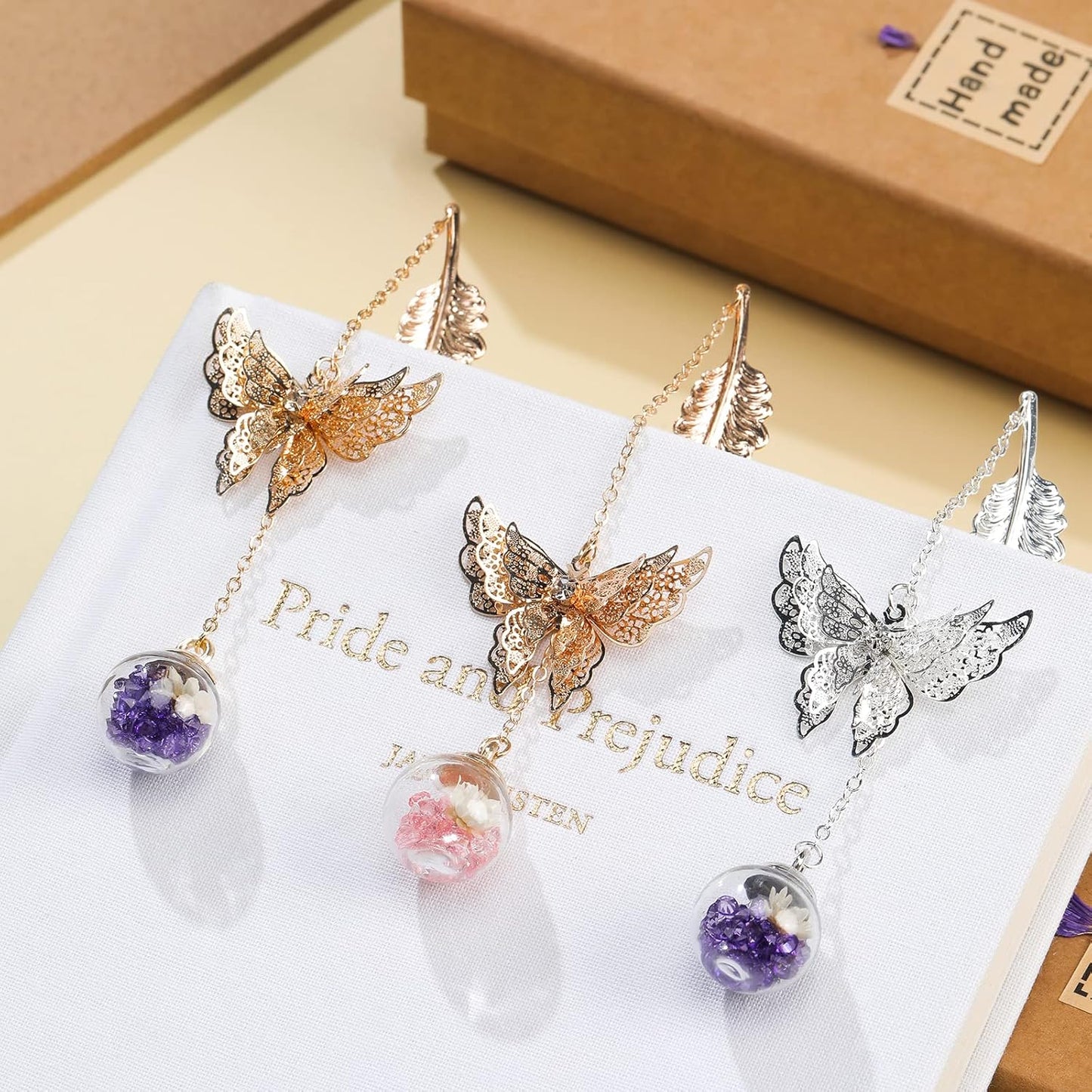 Vintage-Style Metal Feather Bookmark with Butterfly Pendant Mothers Day End of Year Teacher Appreciation Gifts for Women Girls Mom Lady Readers Book Lovers