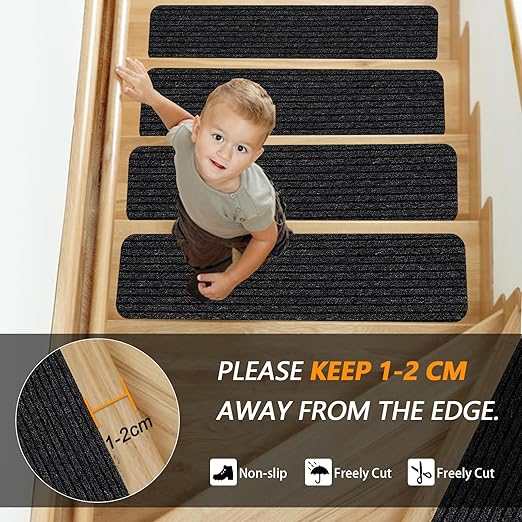 Non-Slip Stair Treads, 7.8" X 30" (7-Pack) Stair Runner Indoor Outdoor Mat, Black Slip Resistant Stair Tread Mats Step Covers Pads for Elders, Kids and Pets (30" x 7.8", Black)