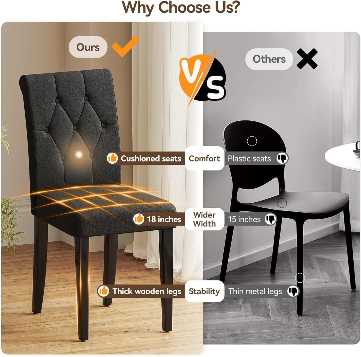 Upholstered Dining Chairs Set of 4, Button Tufted Parsons Dining Chair with Solid Wood Legs, Modern Fabric Side Chair for Dining Room/Kitchen/Restaurant/Hotel- Black
