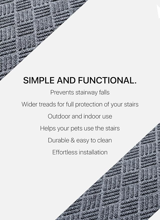 Outdoor Stair Treads Non-Slip 35”x10” (6-Pack) – Carpet Treads with Rubber Backing Diamond Grey