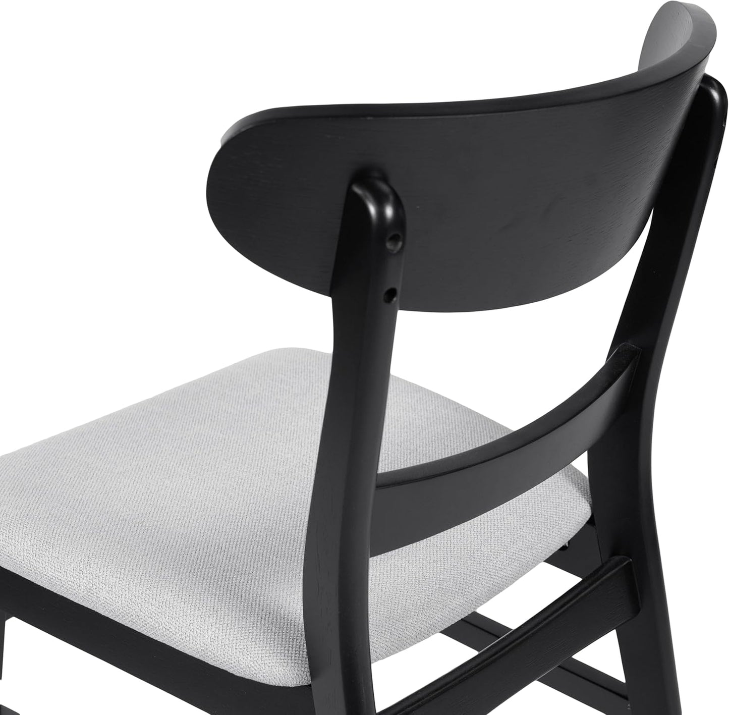 Set of 2 Solid Wood Dining Chairs, Fabric Upholstered Seat Mid-Century Modern Kitchen Furniture for Living Room, Light Gray+Black