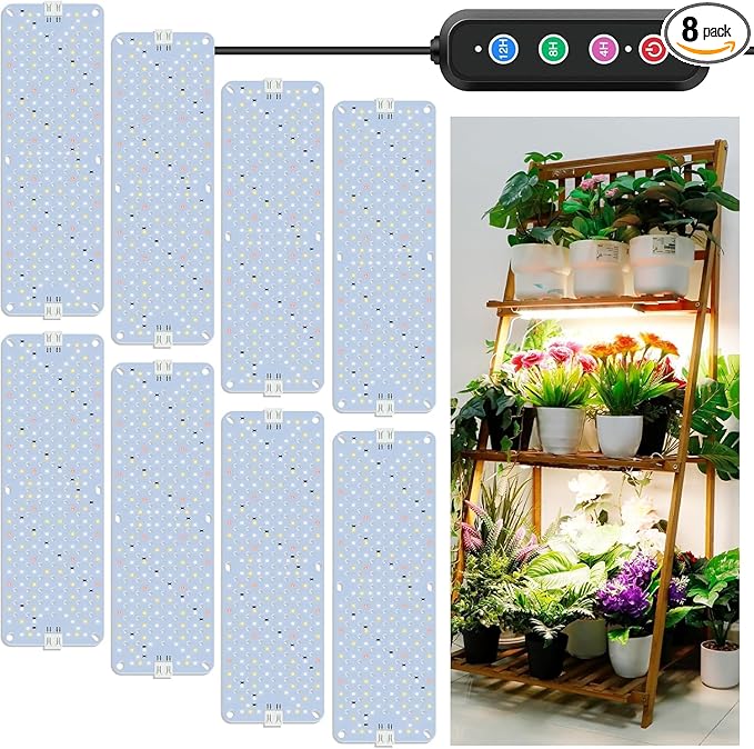 100W Ultra-Thin Panel Full Spectrum Grow Lights, 1536 LEDs Growing Light for Indoor Plants with Daisy Chain Function, Grow Lights for Seed Starting with 4/8/12/16/20H Auto On/Off Timer (8pcs)