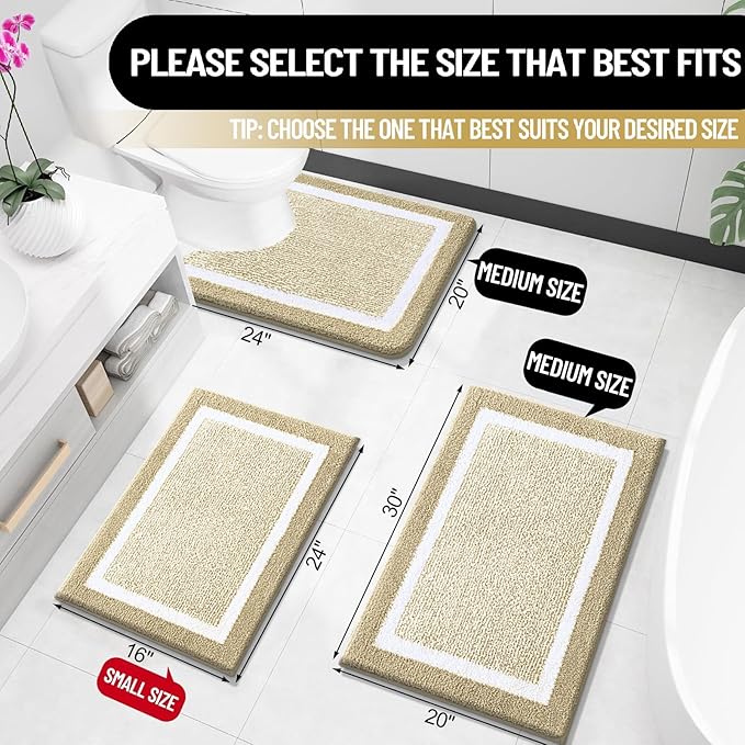 OLANLY Bathroom Rugs 36x24, Extra Soft and Absorbent Microfiber Bath Mat, Non-Slip, Machine Washable, Quick Dry Shaggy Bath Carpet, Suitable for Bathroom Floor, Tub, Shower (Large, Beige)